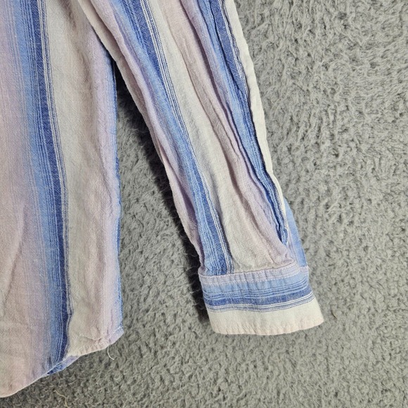 Gap Shirt Women Size Medium Linen Blend 1/2 Button Blue Pink White Striped - M - Picture 3 of 12